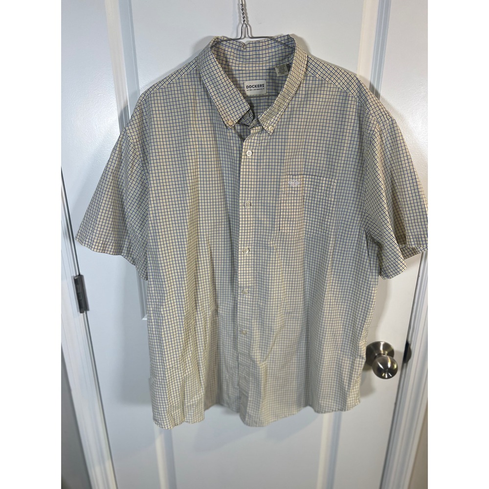 Dockers Mens Short Sleeve Button‎ Down Check Shirt Yellow Blue XXL